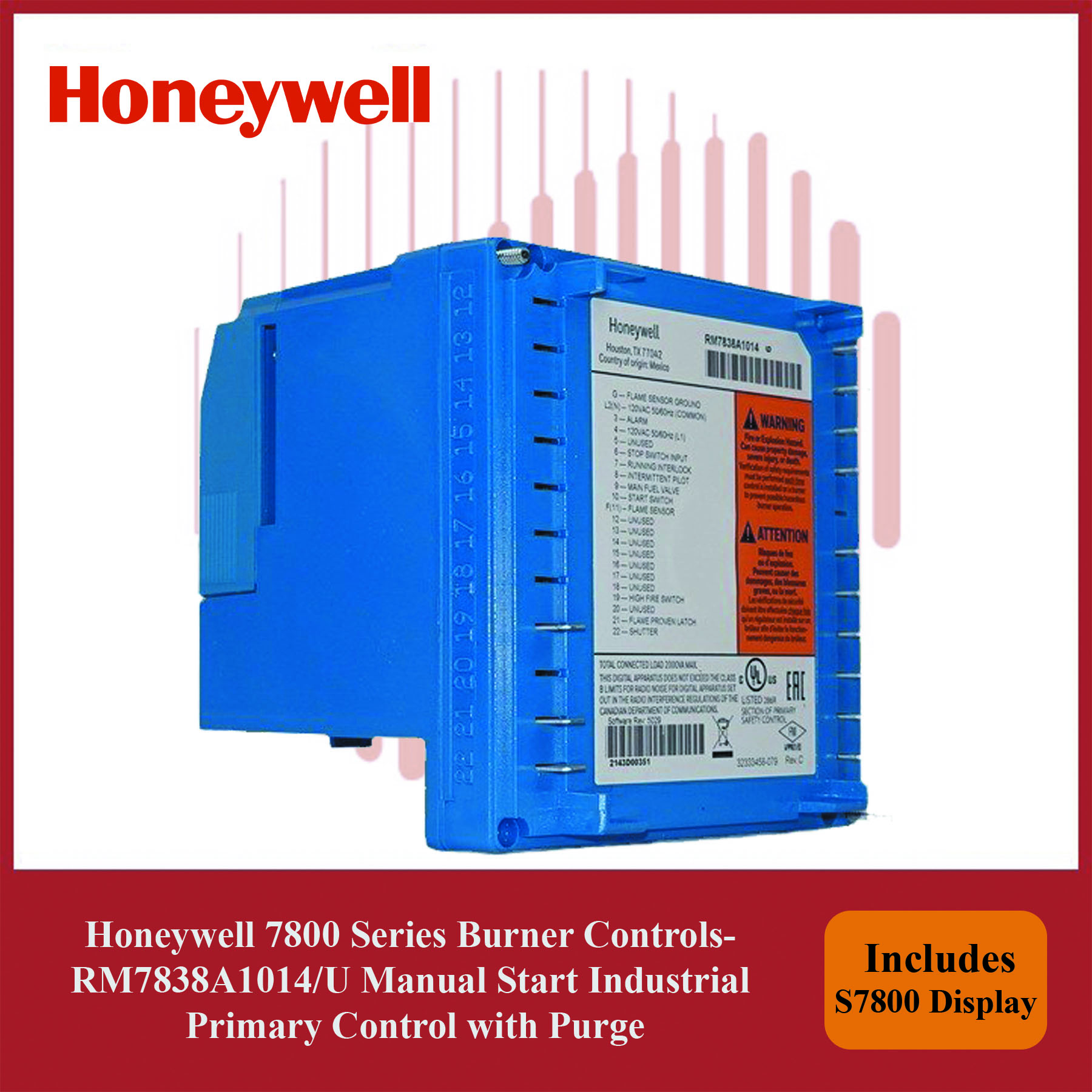 Honeywell 7800 Series Burner Controls- RM7838A1014/U Manual Start Industrial Primary Control with Purge