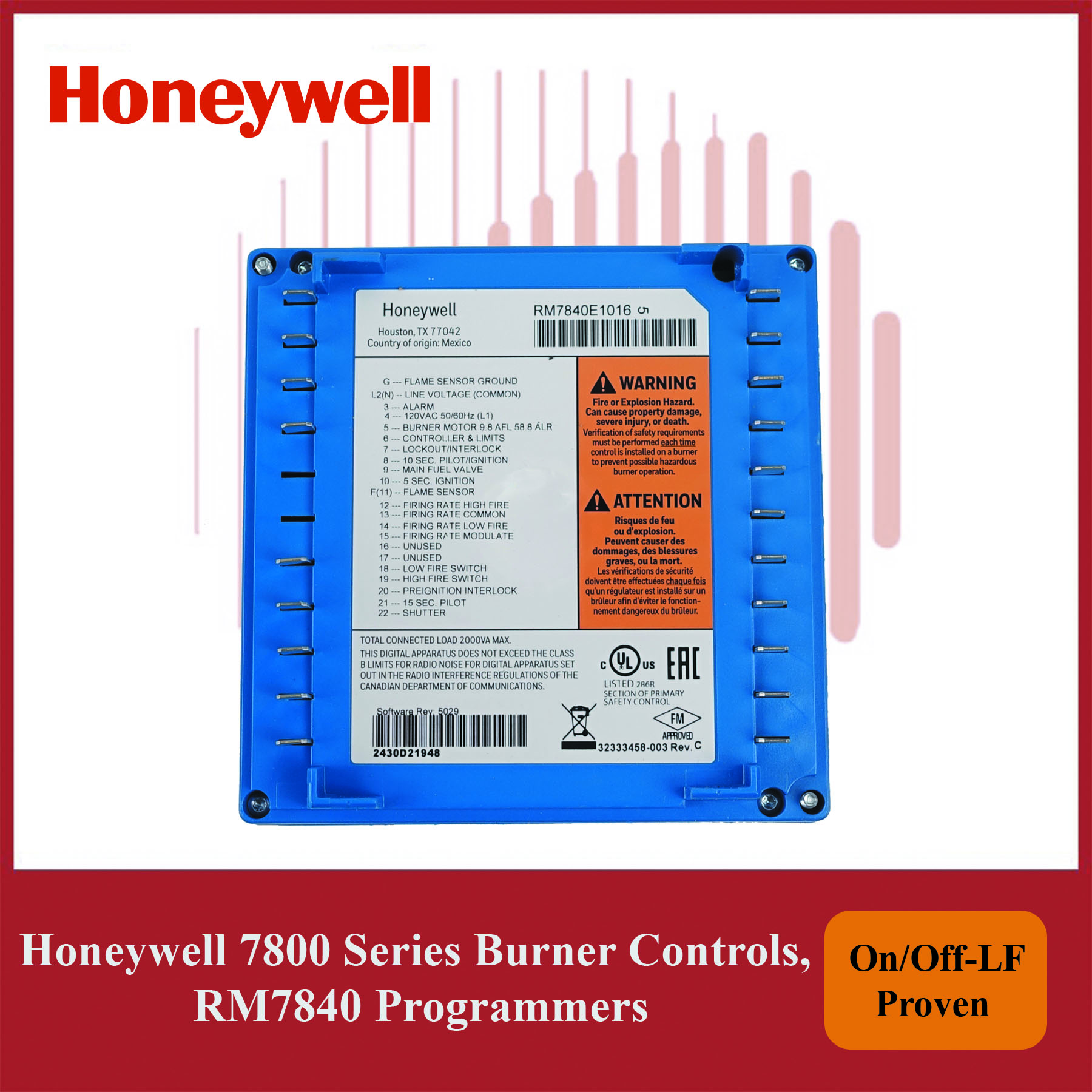 Honeywell RM7840M1017/U Programmers, 7800 Series Burner Controls - Image 3