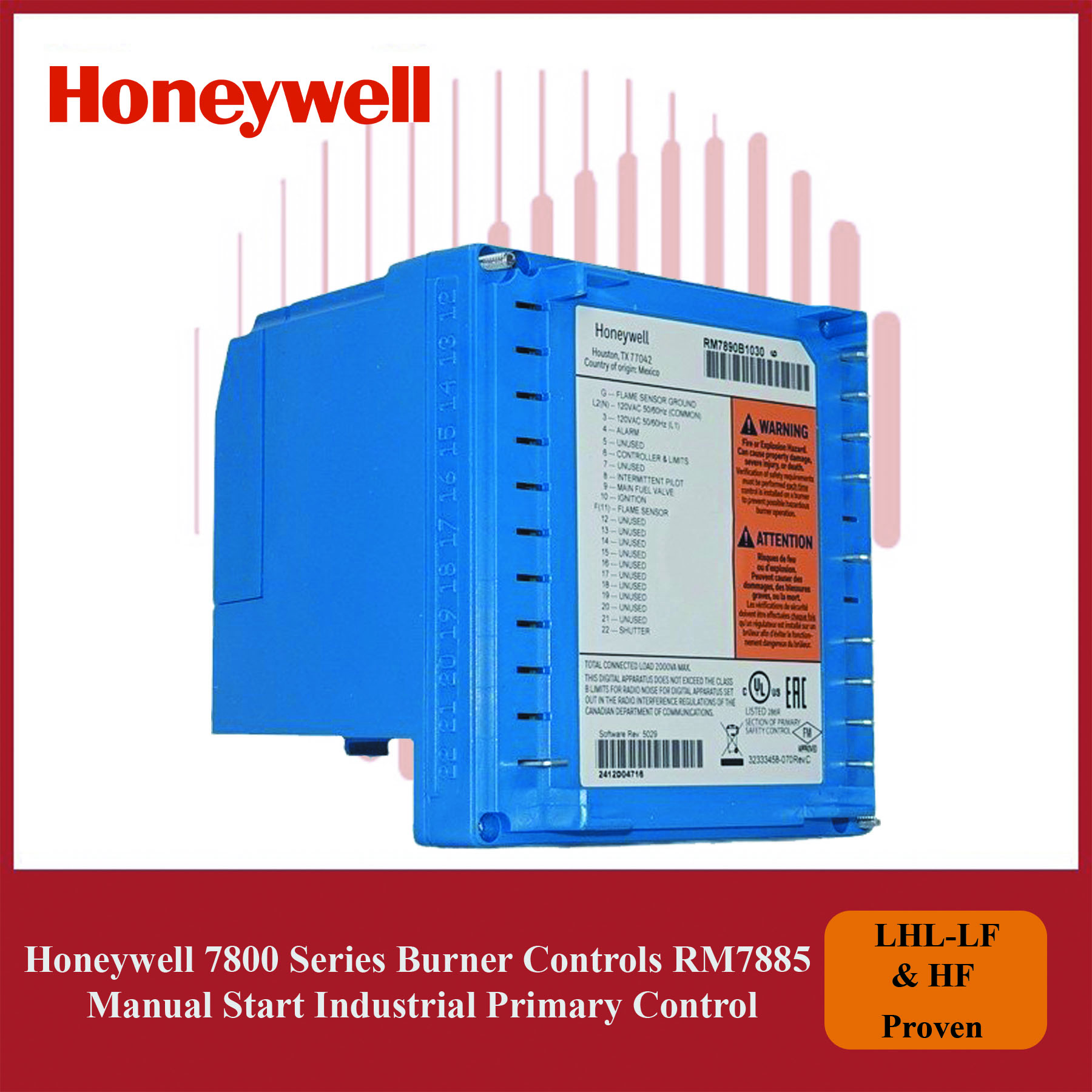 Honeywell 7800 Series Burner Controls RM7885A1015/U Manual Start Industrial Primary Control