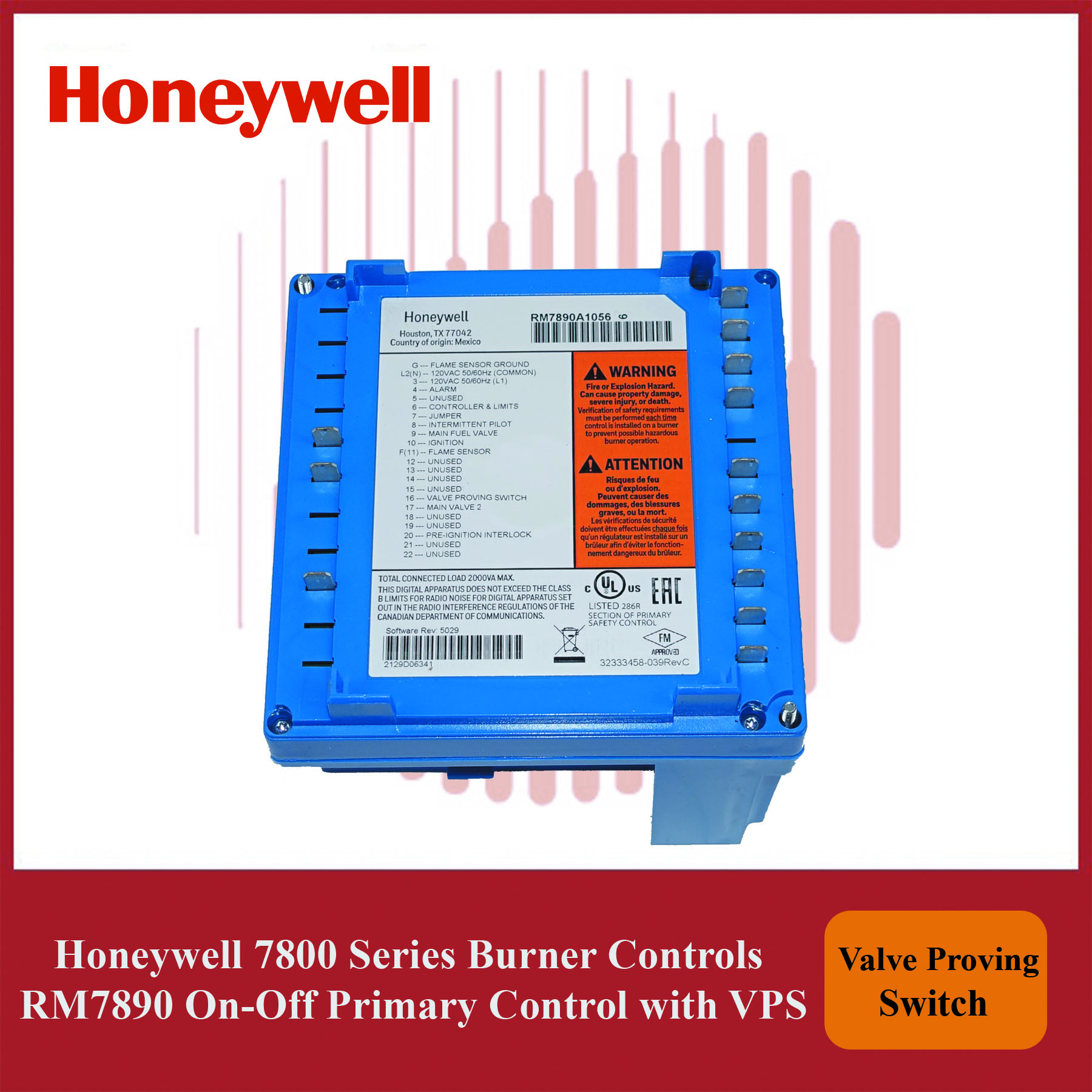 Honeywell 7800 Series Burner Controls RM7890A1056/U On-Off Primary Control with VPS