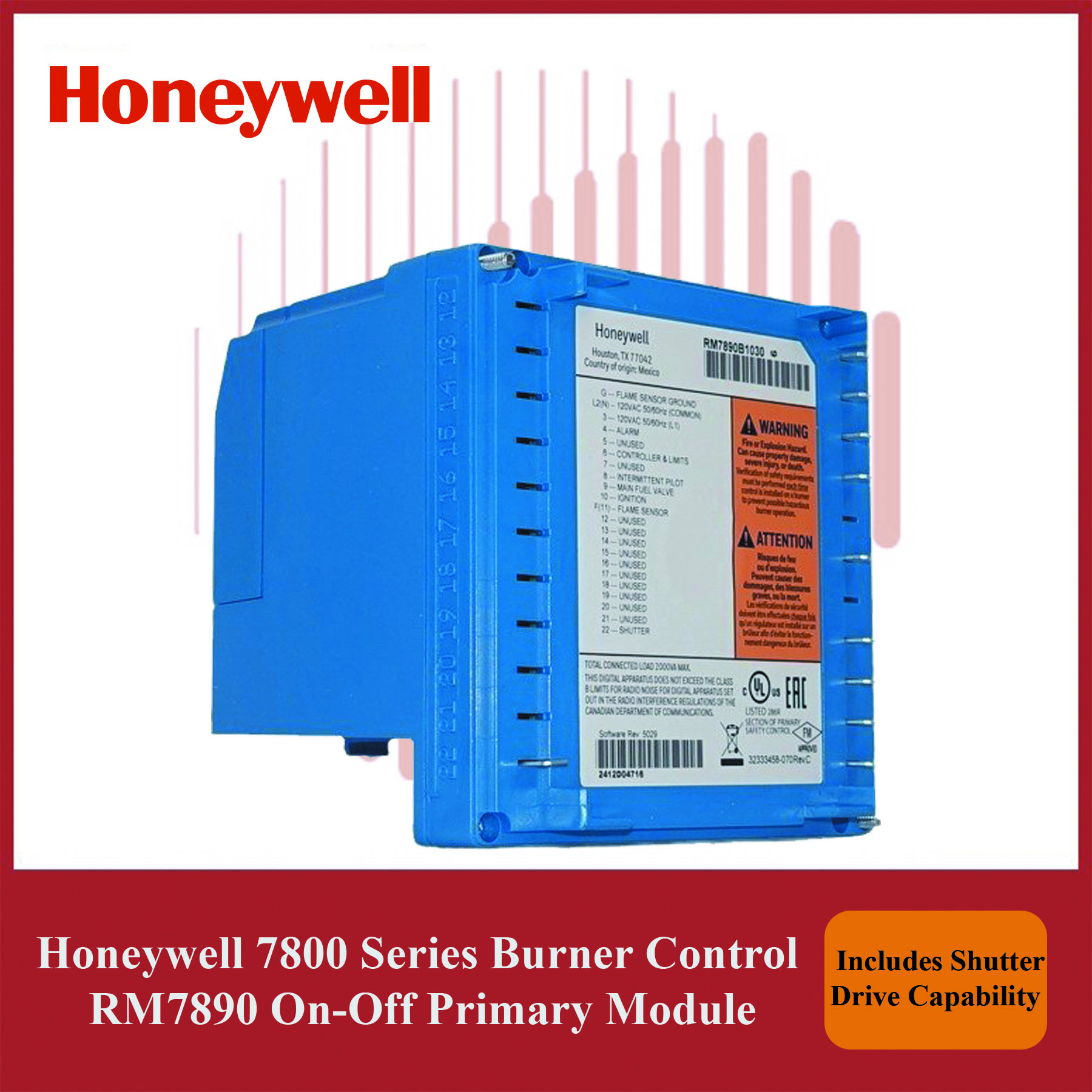 Honeywell 7800 Series RM7890D1004/U On-Off Primary Burner Safety Control