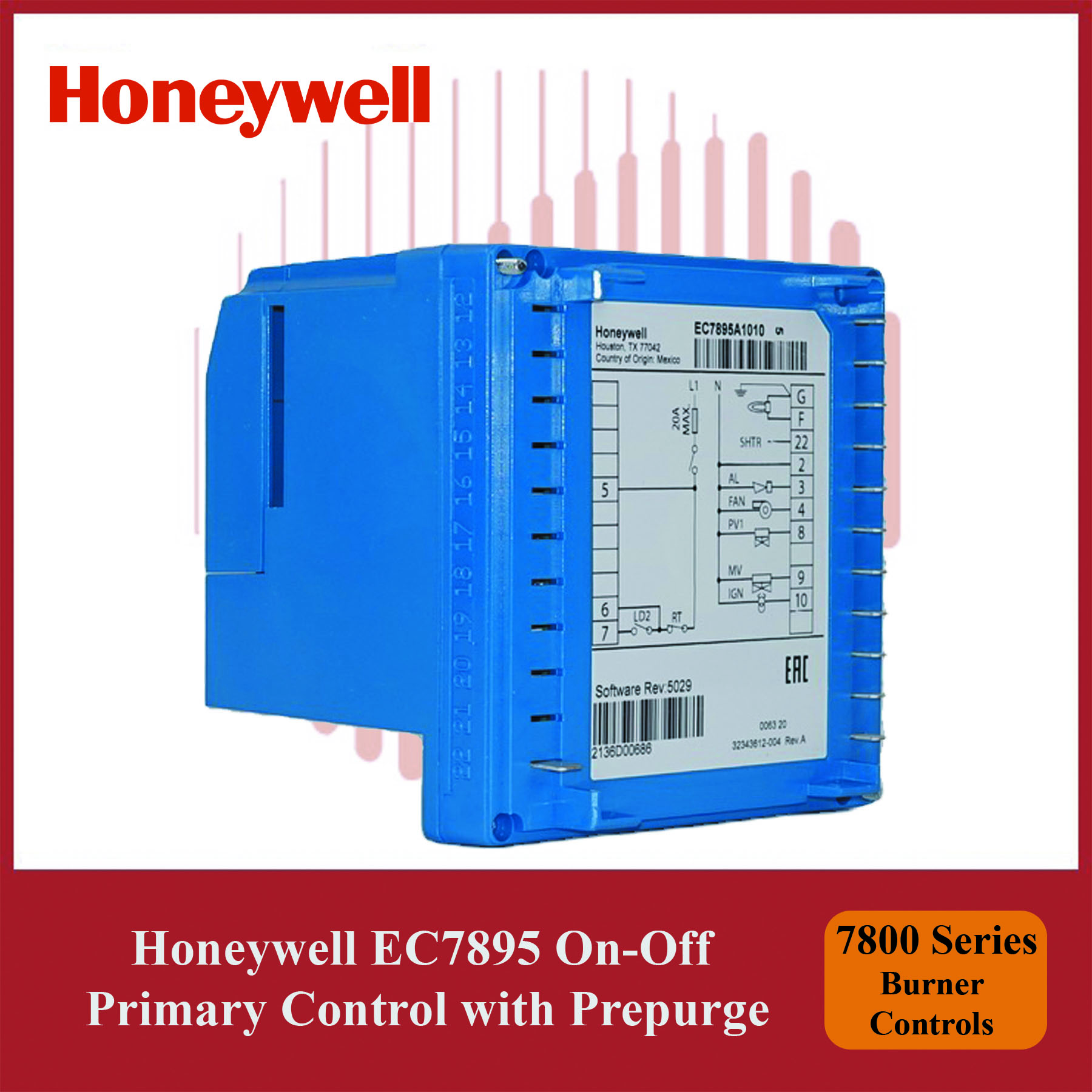 Honeywell EC7895A1010/U On-Off Primary Control with Prepurge 7800 Series Burner Controls
