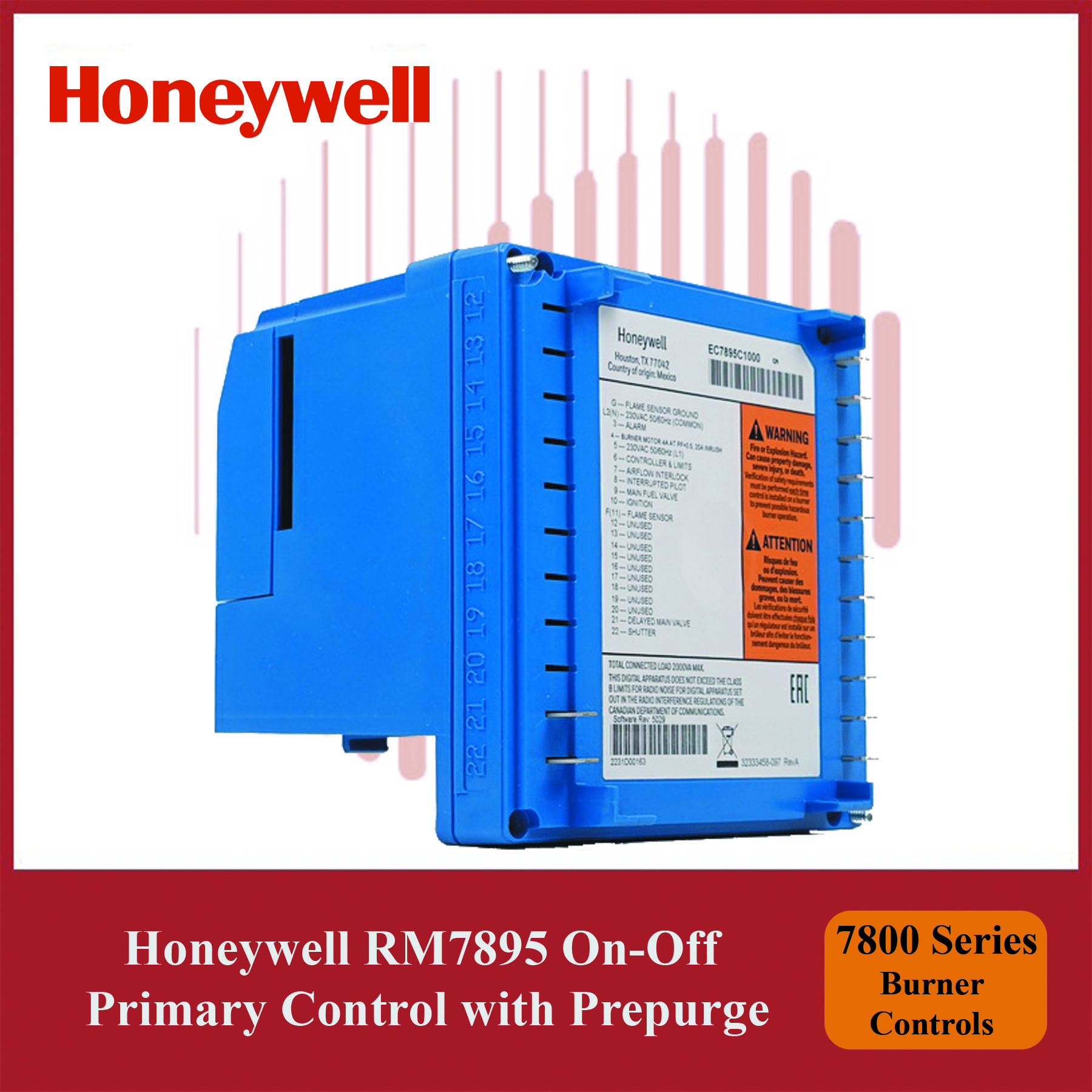 Honeywell 7800 Series Burner Control RM7895A1089 On-Off Primary with Prepurge