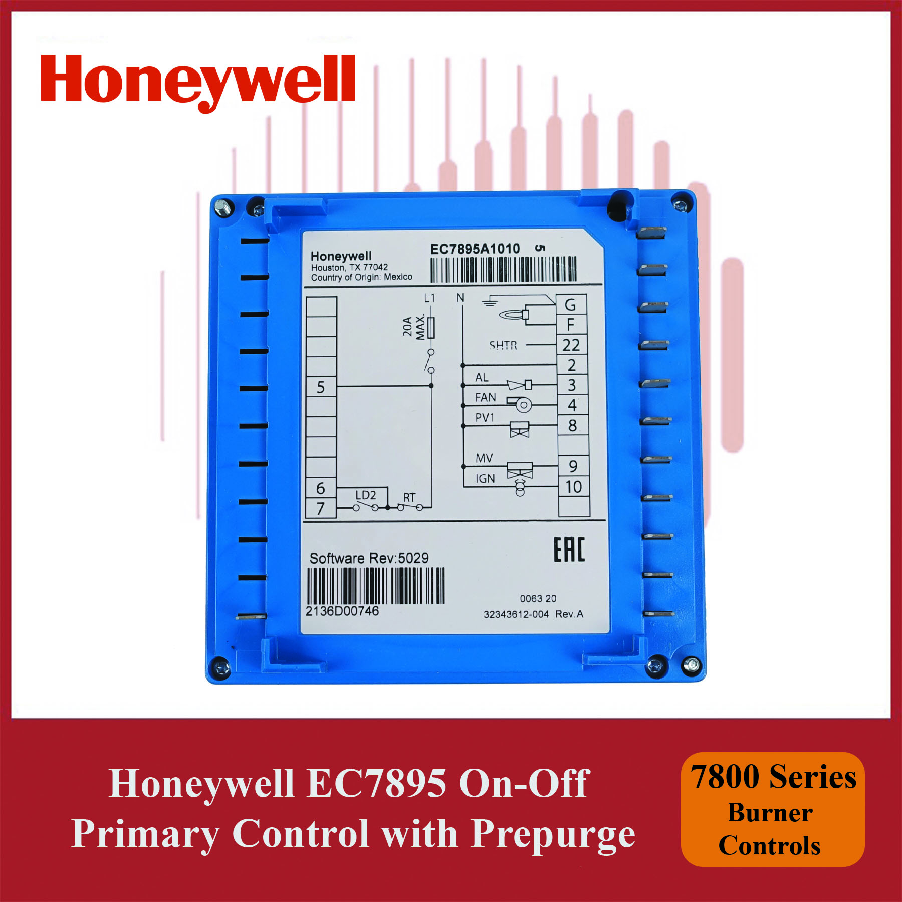 Honeywell EC7895A1010/U On-Off Primary Control with Prepurge 7800 Series Burner Controls - Image 2
