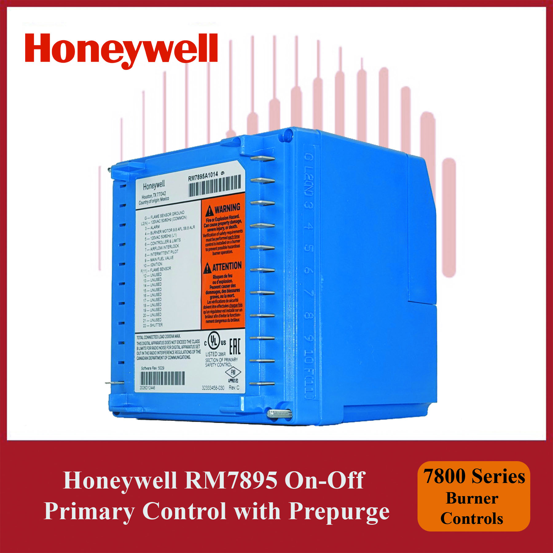 Honeywell 7800 Series Burner Control RM7895A1014/U On-Off Primary with Prepurge