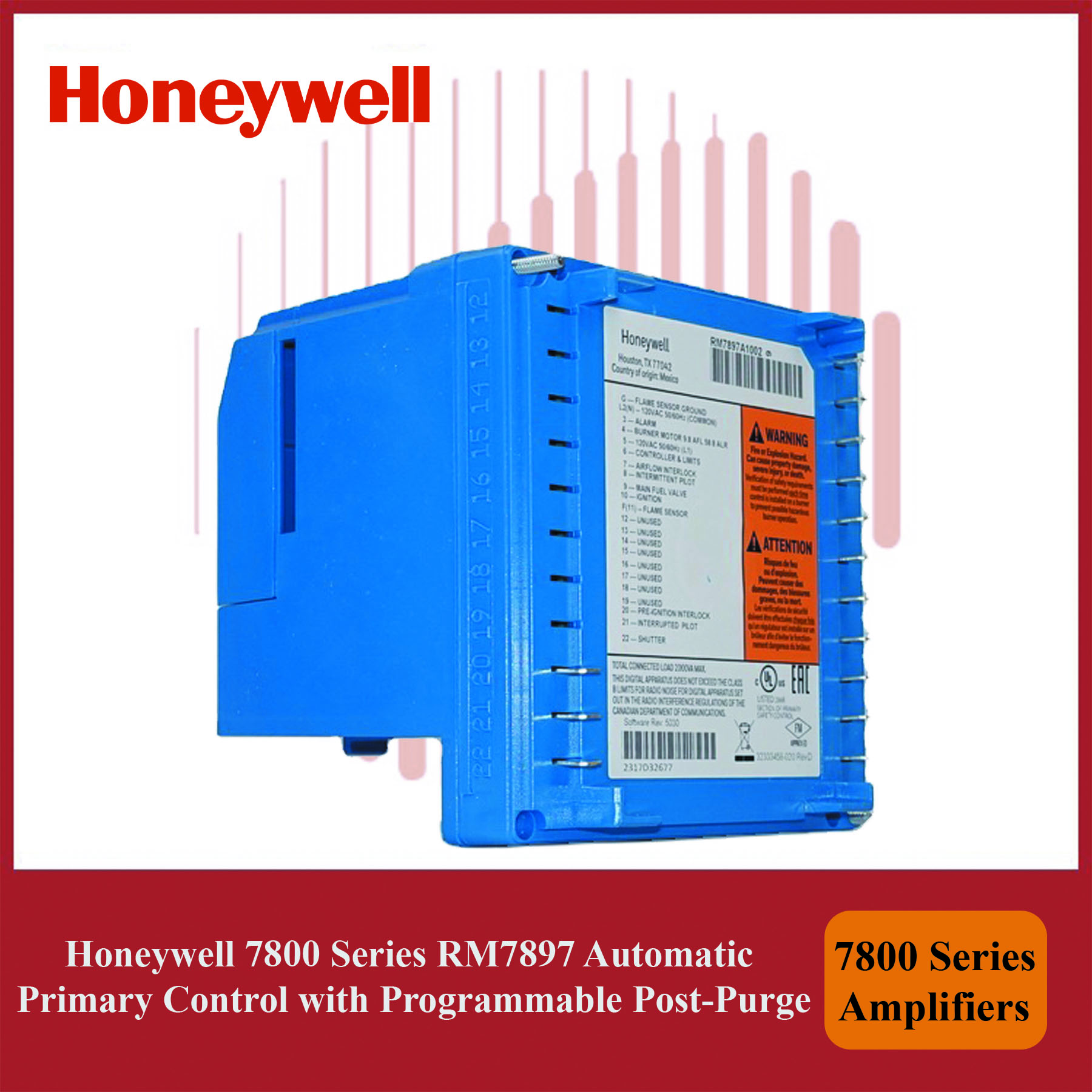 Honeywell 7800 Series RM7897A1002/U Automatic Primary Control with Programmable Post-Purge