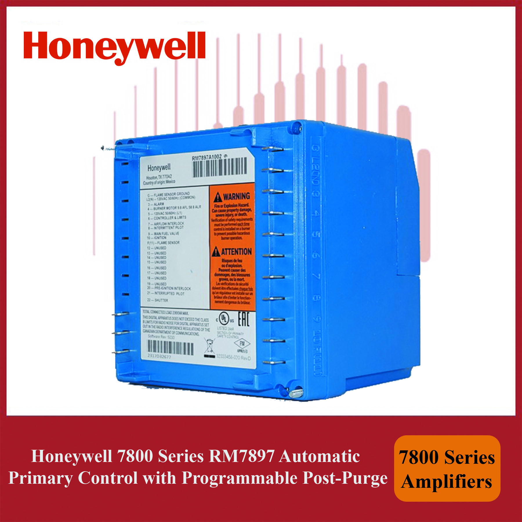 Honeywell 7800 Series RM7897A1002/U Automatic Primary Control with Programmable Post-Purge - Image 3