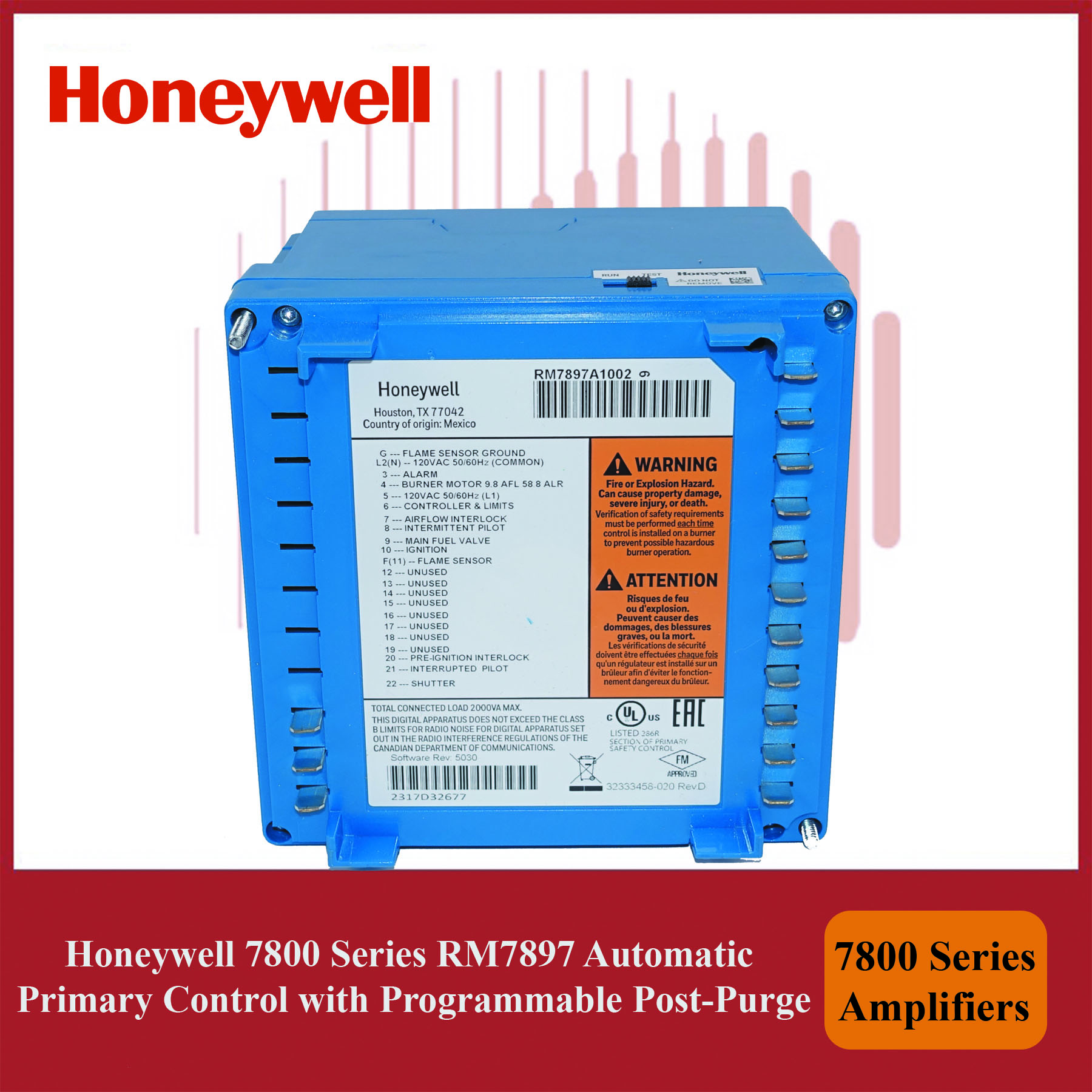 Honeywell 7800 Series RM7897A1002/U Automatic Primary Control with Programmable Post-Purge - Image 4