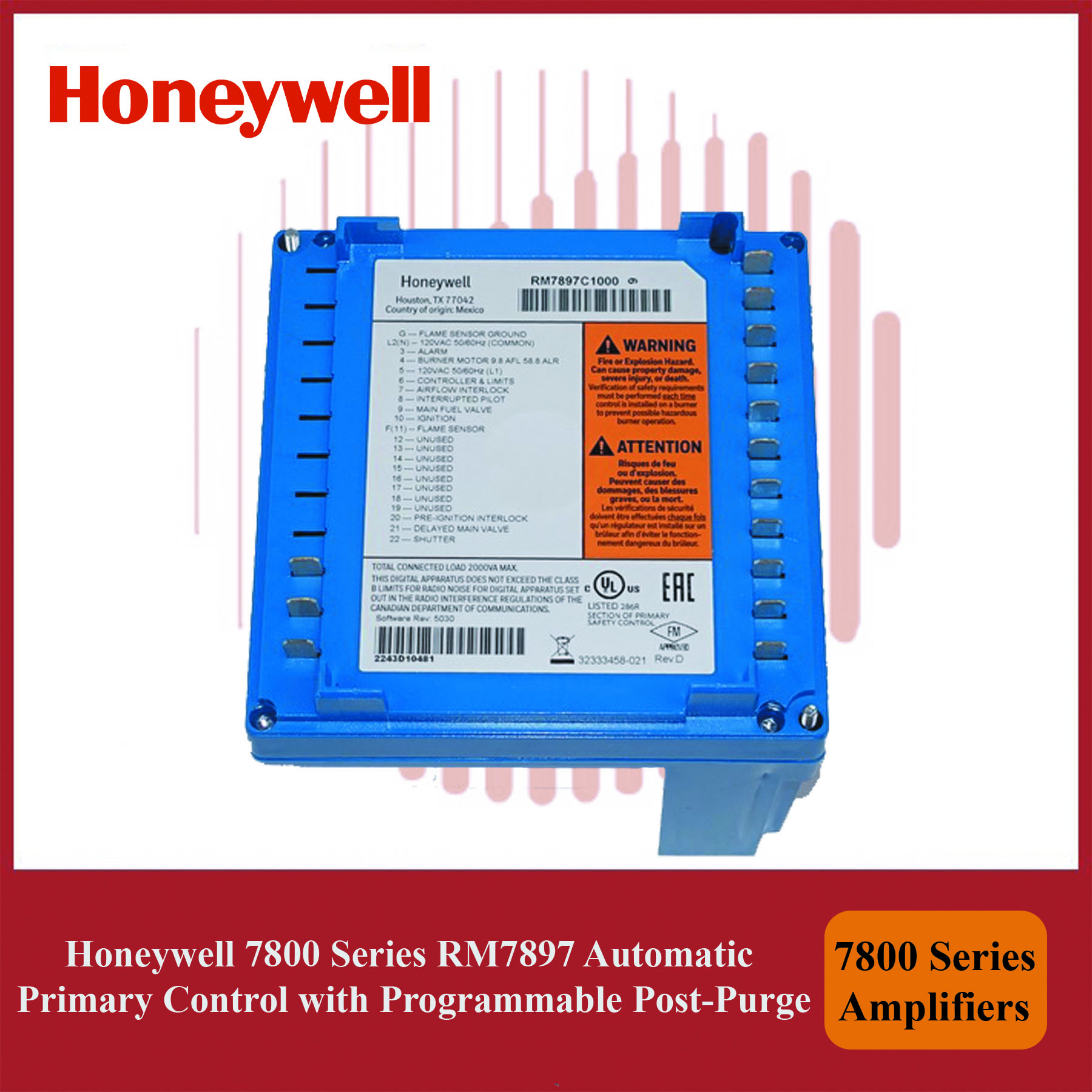 Honeywell RM7897C1000/U Automatic Primary Control with Programmable Post-Purge 7800 Series burner control - Image 4