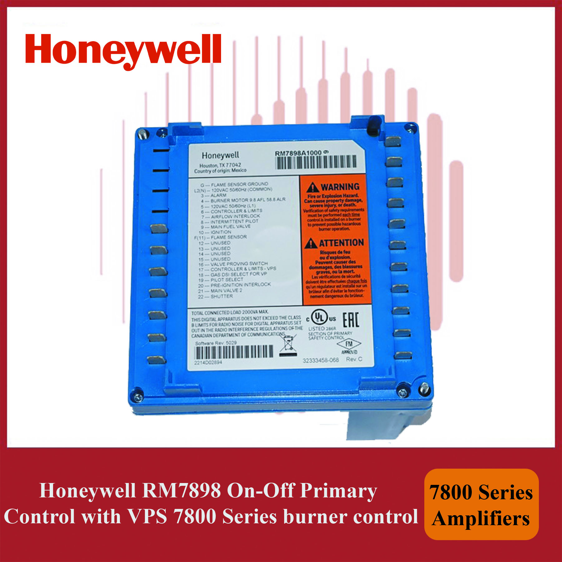 Honeywell 7800 Series burner control RM7898A1018/U On-Off Primary Control with VPS - Image 3