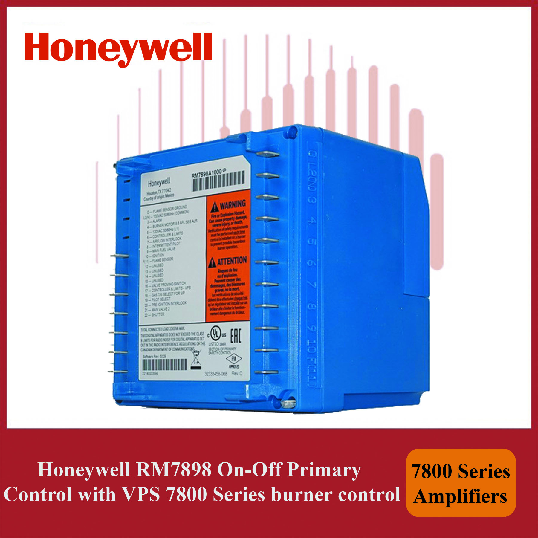 Honeywell 7800 Series burner control RM7898A1018/U On-Off Primary Control with VPS
