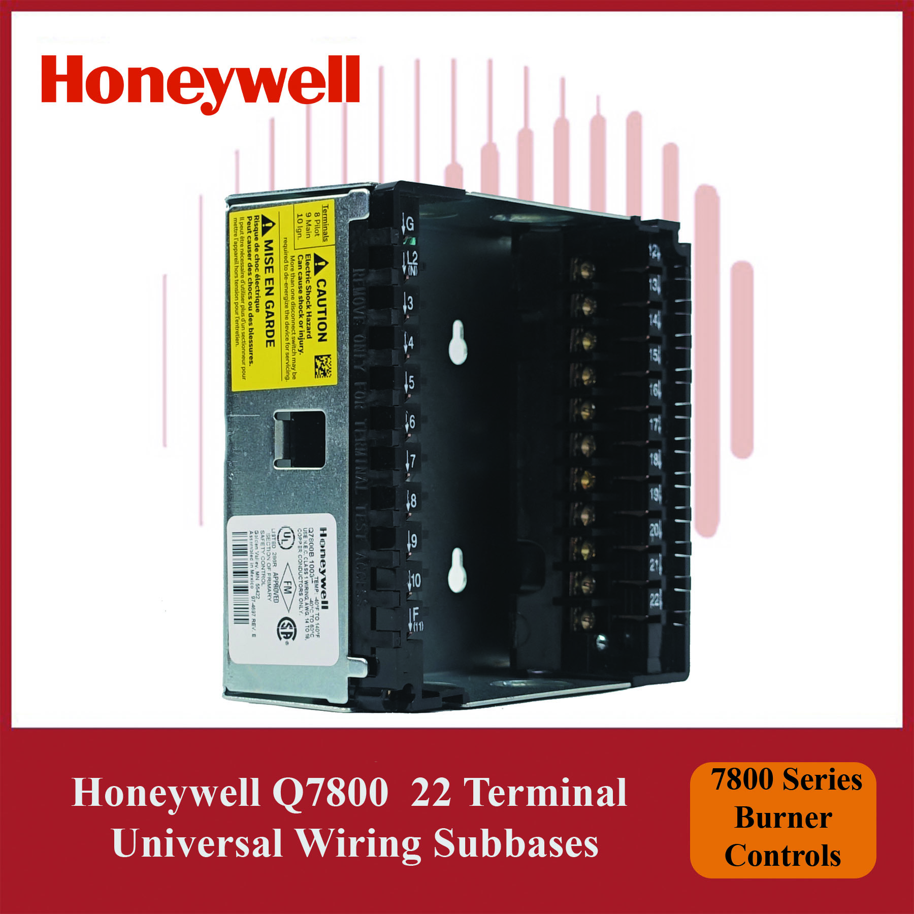 Honeywell Q7800B1003/U 22 Terminal Universal Wiring Subbases 7800 Series Burner Controls - Image 2