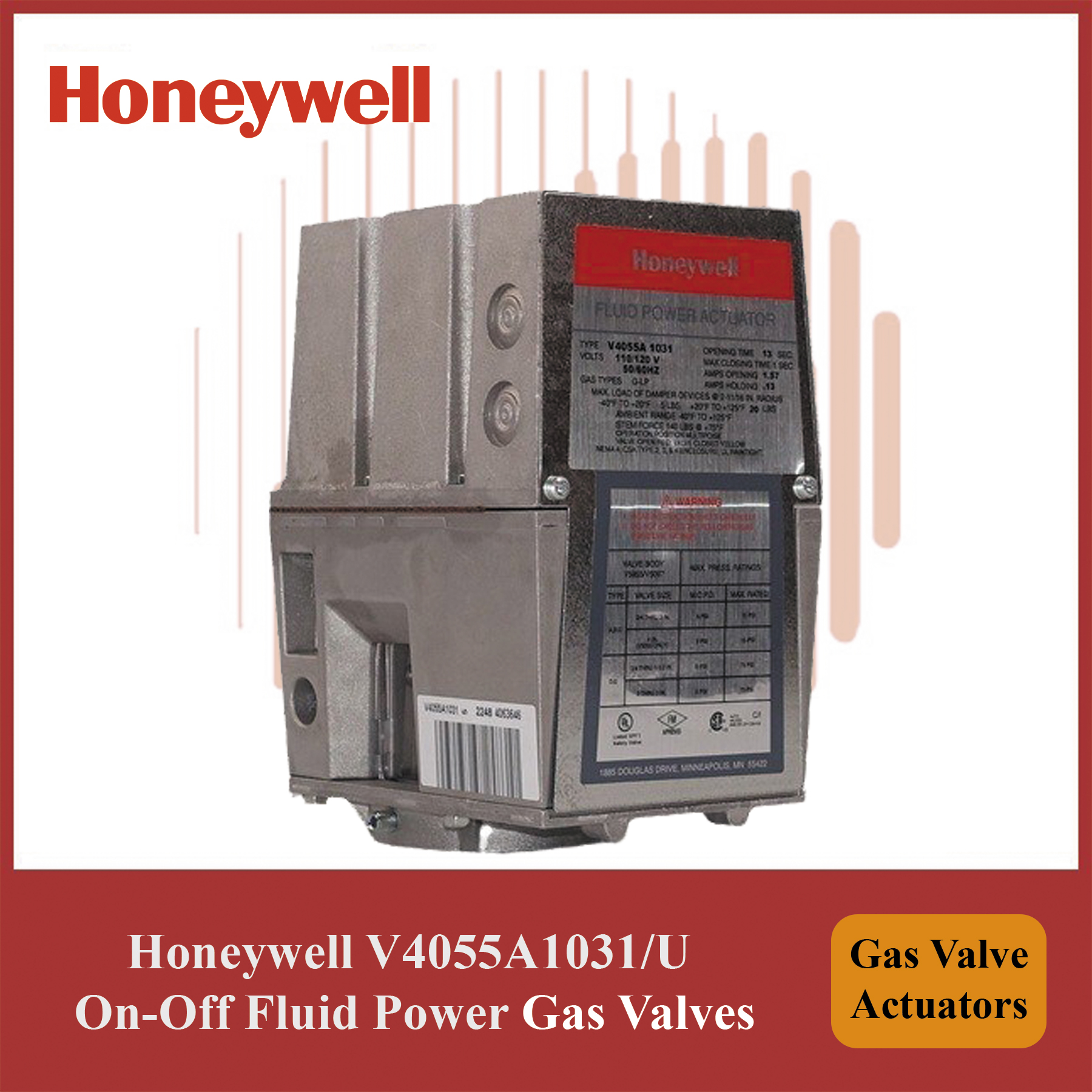 Honeywell On-Off Fluid Power Gas Valve Actuators- V4055A1031/U Module