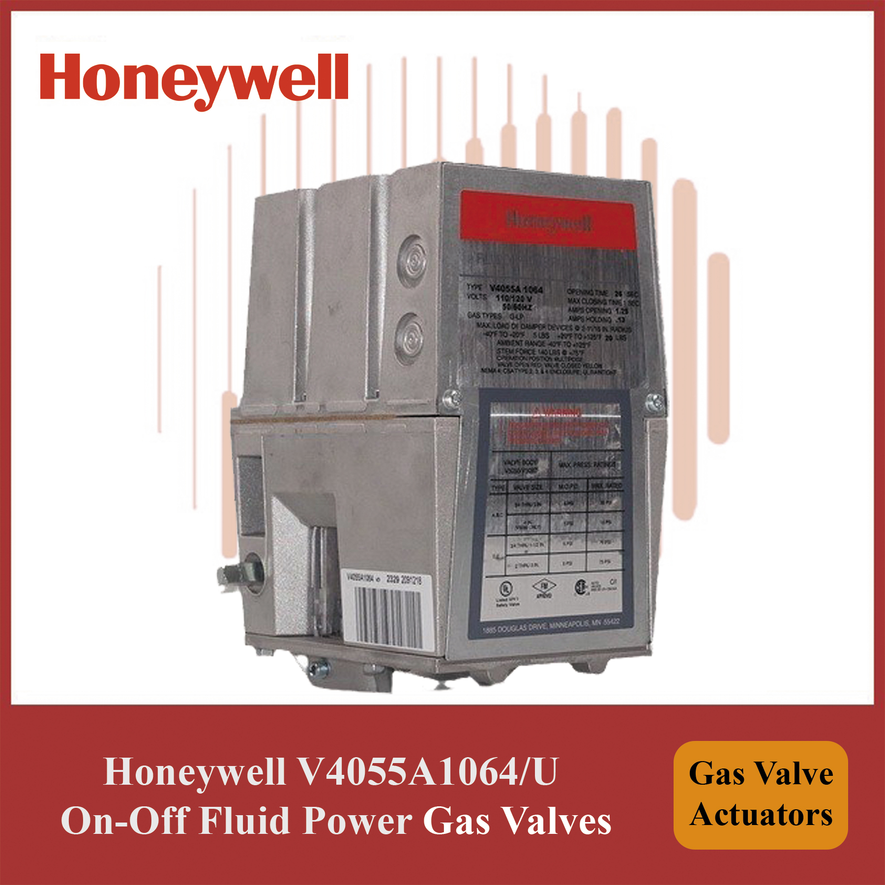 Honeywell On-Off Fluid Power Module- V4055A1064/U Gas Valve Actuators