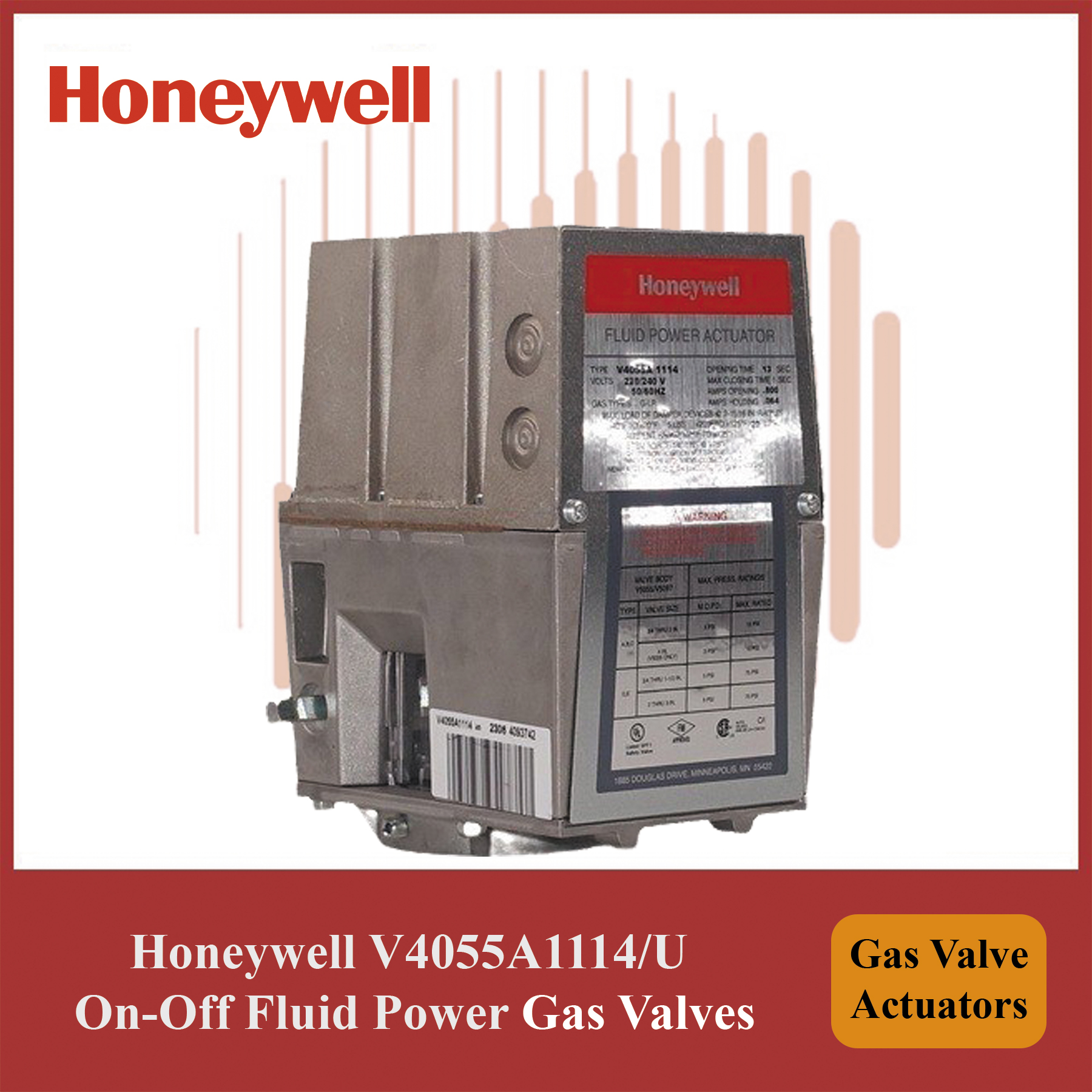 Honeywell On-Off Fluid Power- V4055A1114/U Module Gas Valve Actuators