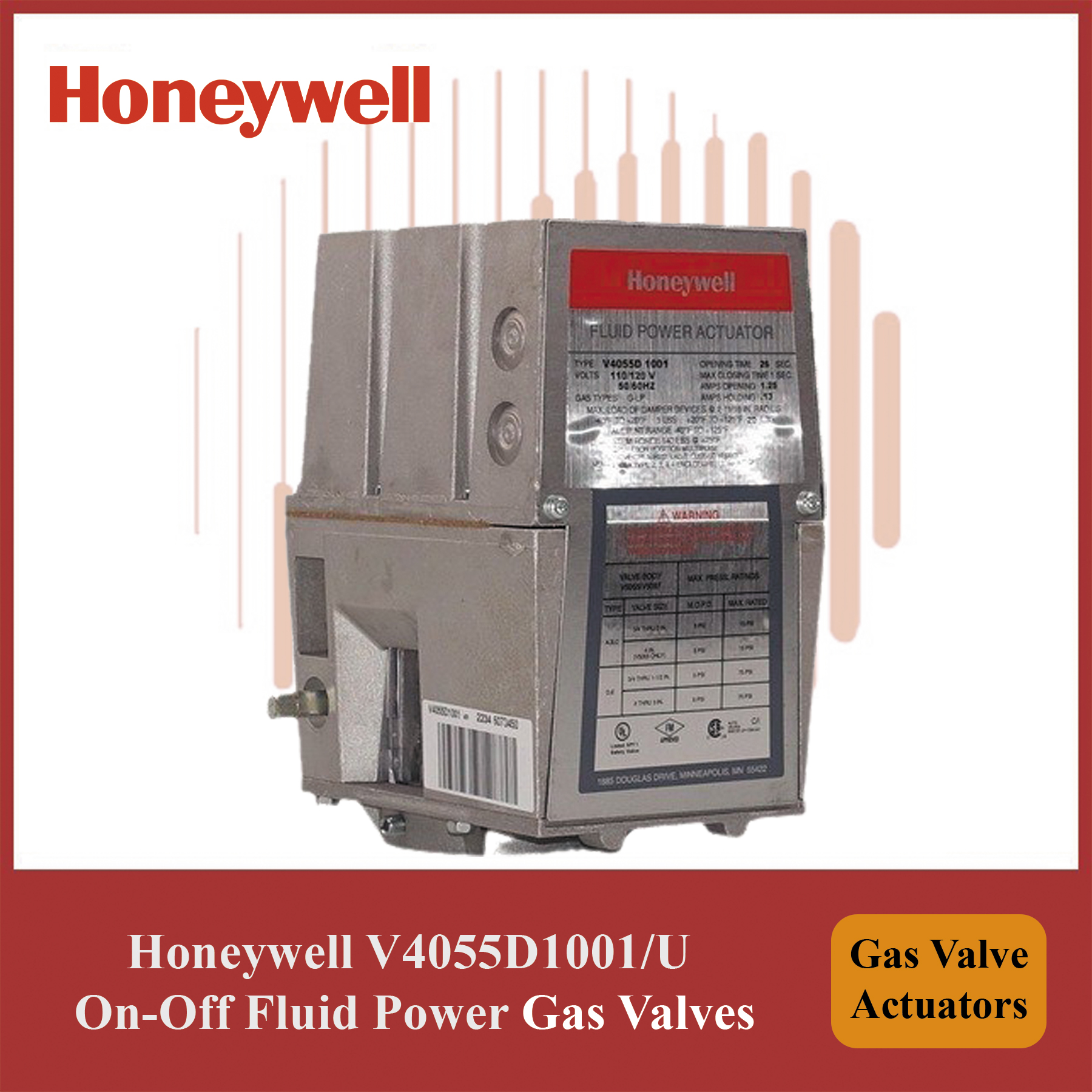Honeywell Module- V4055D1001/U On-Off Fluid Power Control Gas Valve Actuators