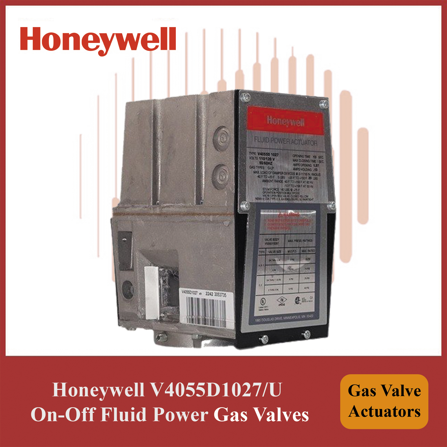 Honeywell On-Off Fluid Power Gas Valve Actuators- V4055D1027/U Module