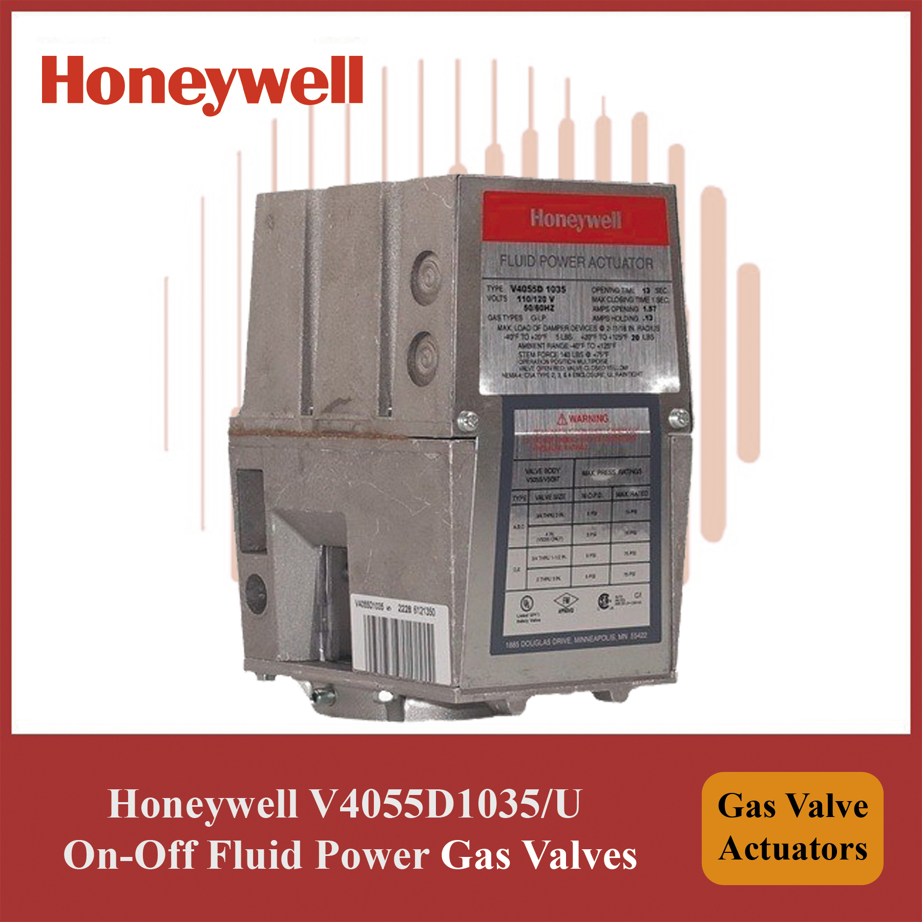 Honeywell On-Off Fluid Power- V4055D1035/U Module Gas Valve Actuators