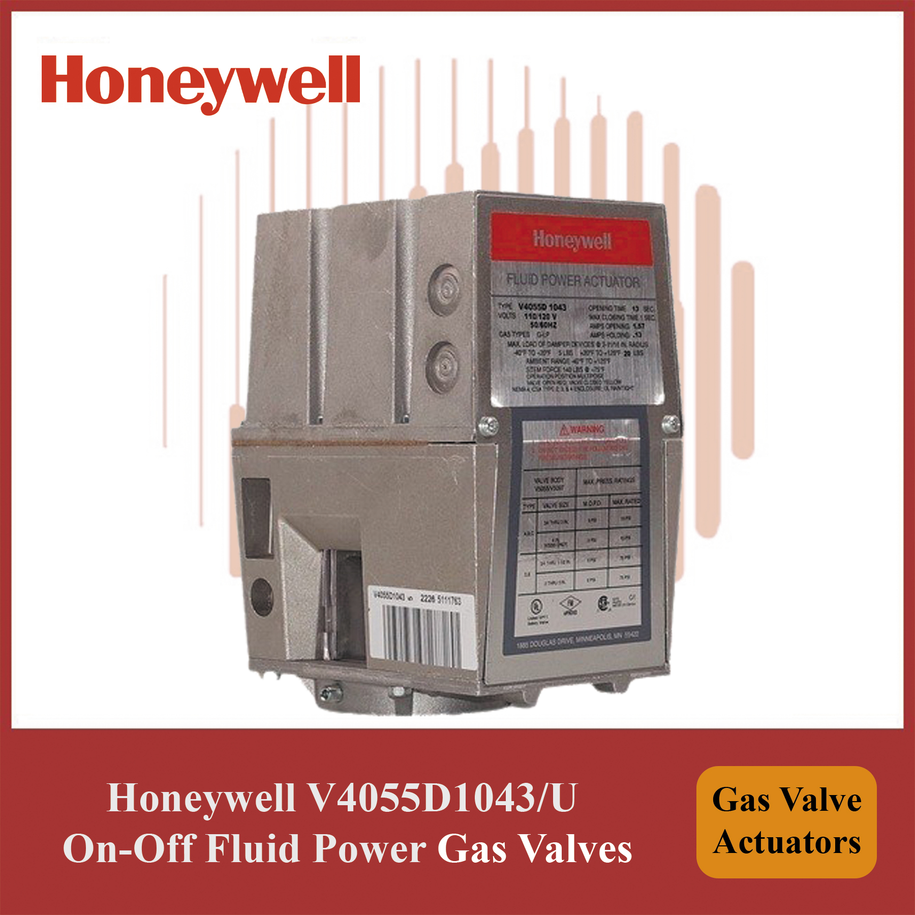 Honeywell On-Off Fluid Power Control- V4055D1043/U Module Gas Valve Actuators