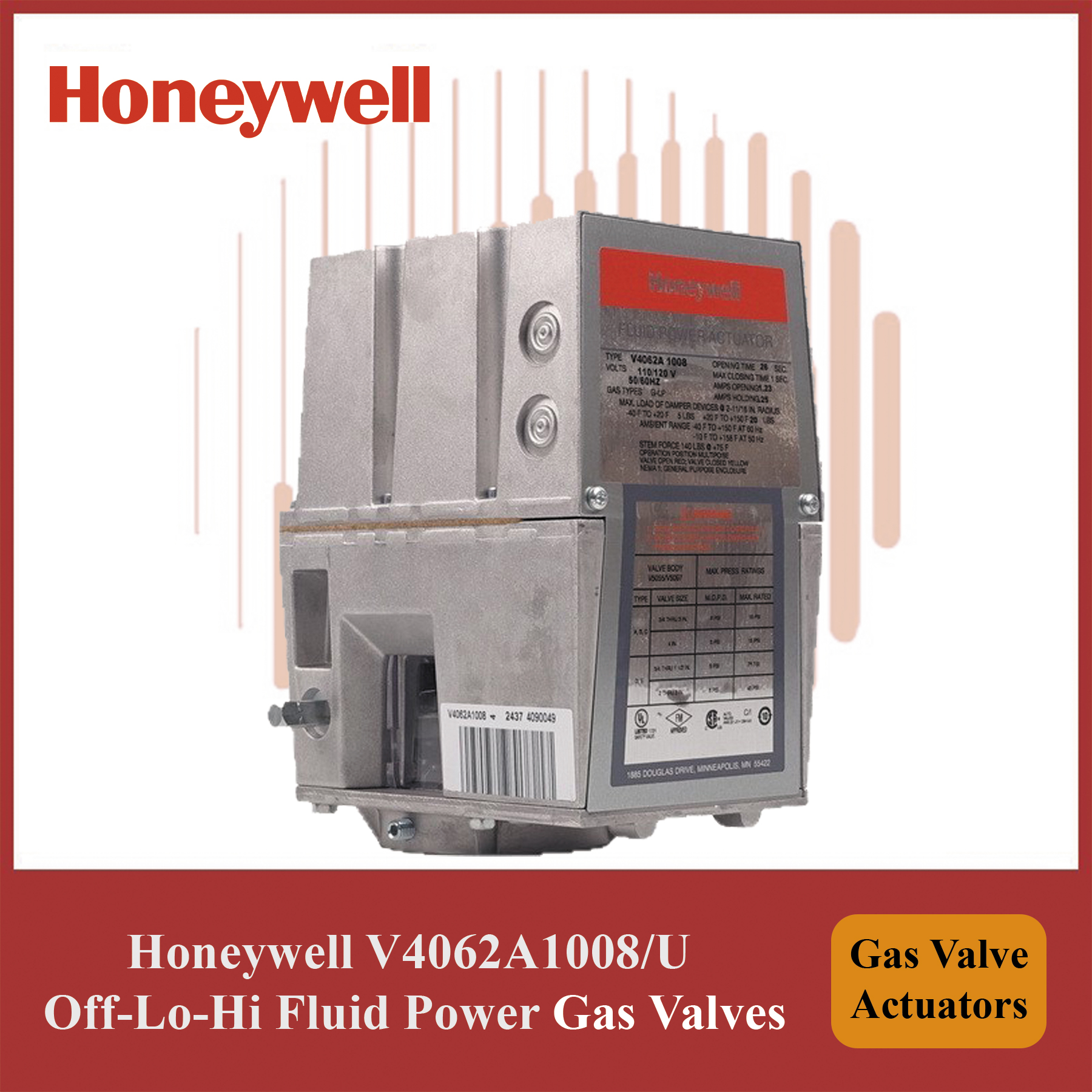 Honeywell Module- V4062A1008/U Off-Lo-Hi Fluid Power Gas Valve Actuators