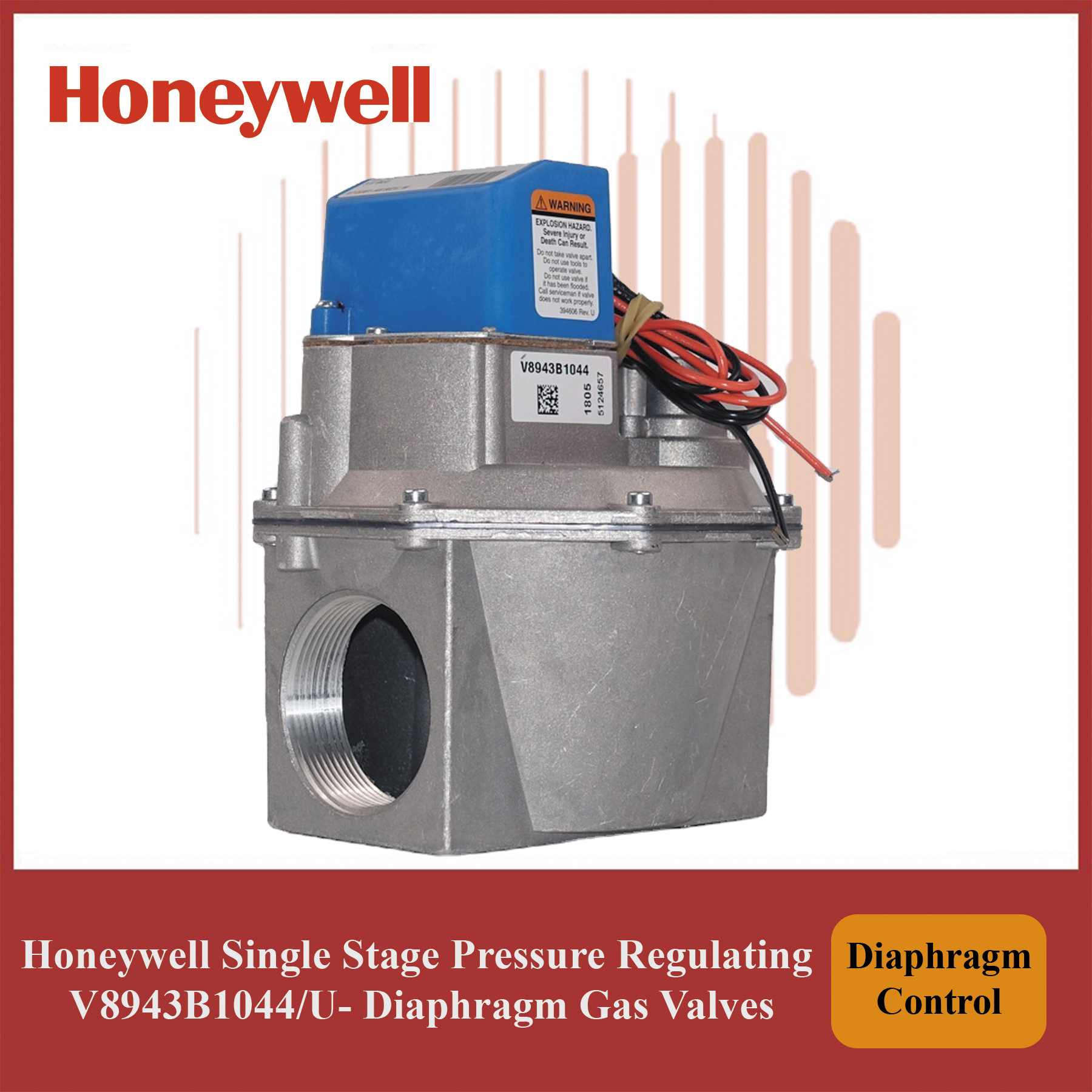 Honeywell Single Stage Pressure Regulating Gas Valves V8943B1044/U- Diaphragm Style