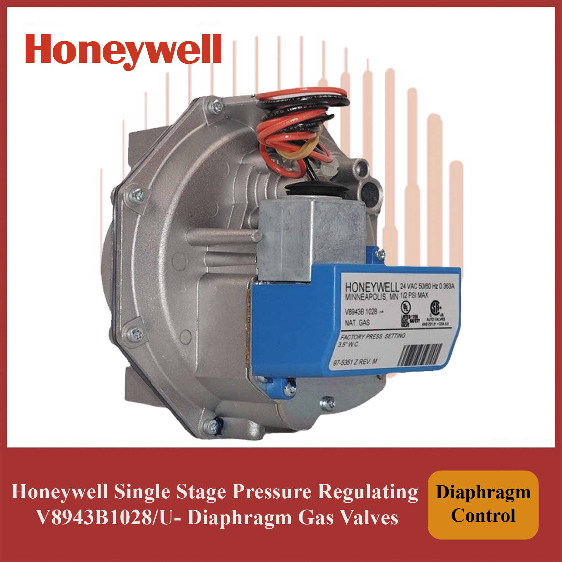 Honeywell Single Stage Pressure Regulating V8943B1028/U- Diaphragm Gas Valves